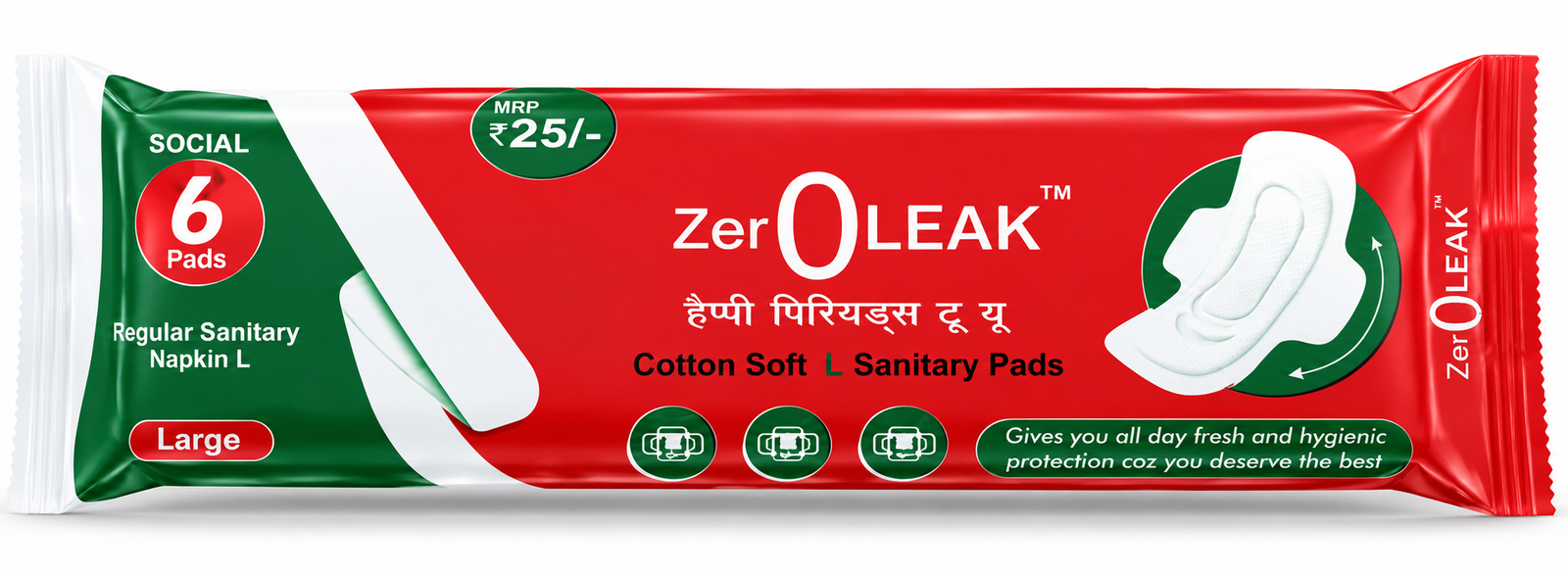 Zero Leak L sanitary pads 240mm pack of 6, MRP Rs 25
